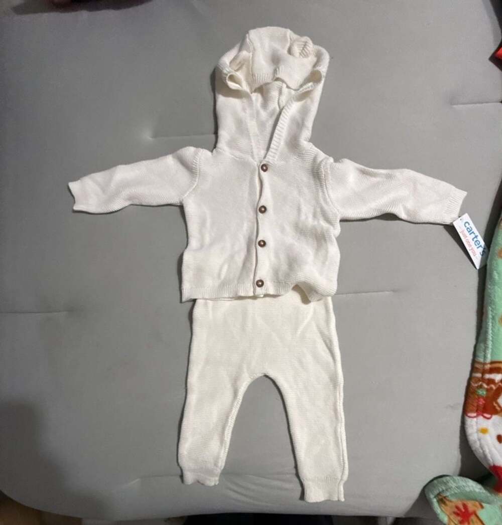 Carter's Knit Hooded Cardigan Set White